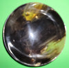 Polished buffalo horn bowl measuring 6" wide by 1 7/8" deep.