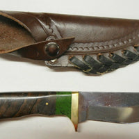 9" Stainless Skinner Knife w Leather sheath & Ziricote Handle - Wood Acrylic Supply
