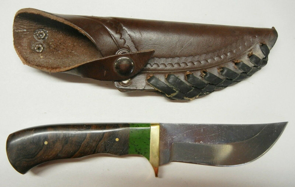 9" Stainless Skinner Knife w Leather sheath & Ziricote Handle - Wood Acrylic Supply