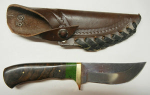 9" Stainless Skinner Knife w Leather sheath & Ziricote Handle - Wood Acrylic Supply