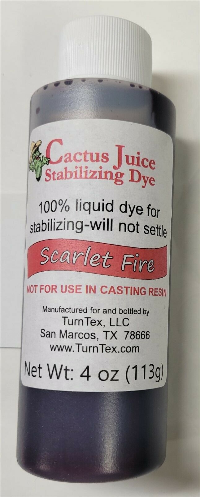 Scarlet Fire Cactus Juice Stabilizing Dye (1) 4 oz bottle TurnTex Woodworks