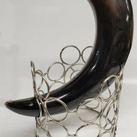 Buffalo Horn w a 5" Round Chrome Square Dark Stand