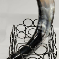 Buffalo Horn w a 5"x5" Square Dark Stand 9"