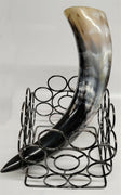 Buffalo Horn w a 5"x5" Square Dark Stand 9"