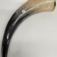 Buffalo Drinking Horn w Engraved Wolf and Brass Rim 13"