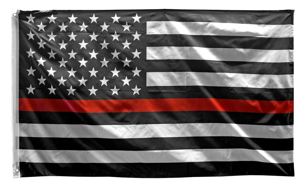 3' x 5' Thin Red Line American U.S. Flag - Firefighters - Wood Acrylic Supply