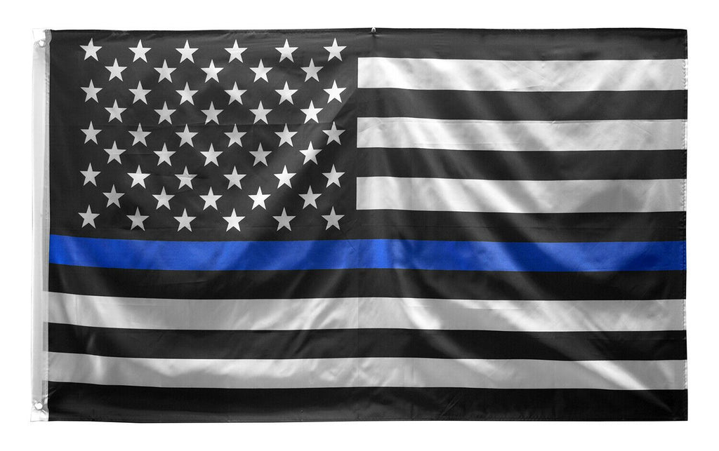 3' x 5' Thin Blue Line American U.S. Flag - Police Officers - Wood Acrylic Supply