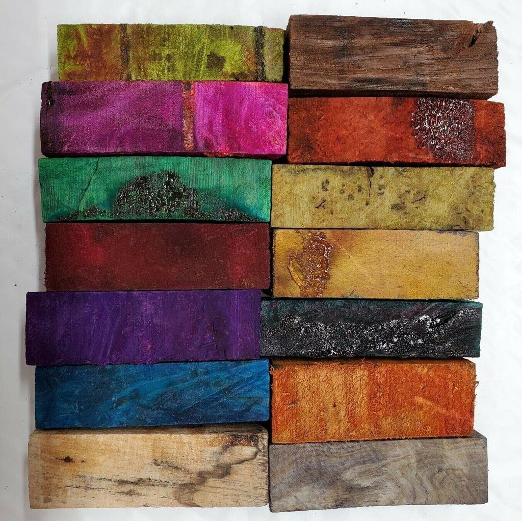 Dyed Stabilized Pen Blank Short Assortment (14 pc) 3/4" sq x 2 3/4"+