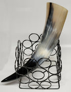Buffalo Horn w a 5"x5" Square Dark Stand 9"