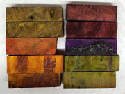 Dyed Stabilized Pen Blank Short Assortment (10 pc) 3/4" sq x 2 3/4"+