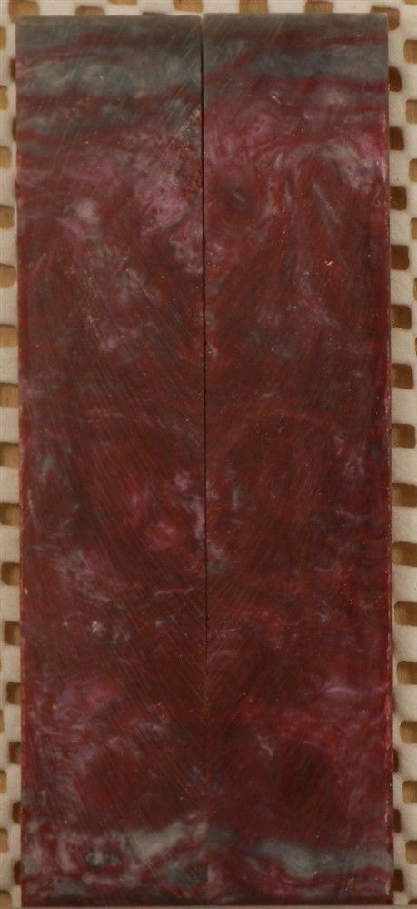 Crimson & Silver Inlace Acrylester  (2 pc) Mini Knife Scales  3/16"x1"x5"    002