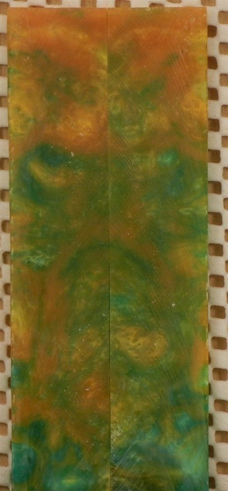 Green & Gold Inlace Acrylester #49 (2 pc) Mini Knife Scales  3/16"x1"x5"    001