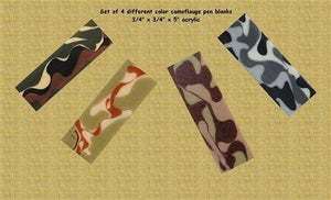 Camouflage Pen Blank Assortment - 4 Different Camos 3/4" x 3/4" x 5"