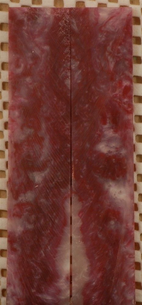 Cherry Ohio State Inlace Acrylester  (2 pc) Mini Knife Scales  3/16"x1"x5"    001