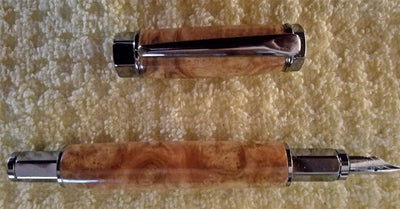 Gun Metal Fountain Pen with Handmade Brown Mallee Burl Wood Body - Wood Acrylic Supply