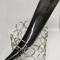 Buffalo Horn w a 5" Round Chrome Square Dark Stand
