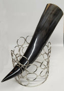 Buffalo Horn w a 5" Round Chrome Square Dark Stand
