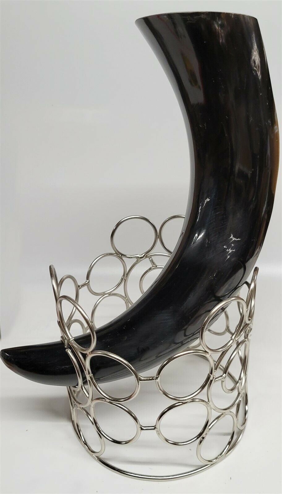 Buffalo Horn w a 5" Round Chrome Square Dark Stand