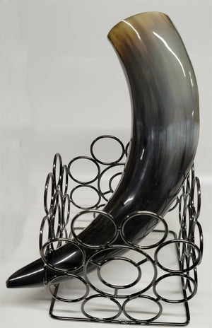 Buffalo Horn w a 5"x5" Square Dark Stand 9"