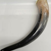 Buffalo Drinking Horn w Engraved Wolf and Brass Rim 12.5"