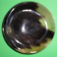 Polished buffalo horn bowl measuring 5" wide by 1 7/8" deep.